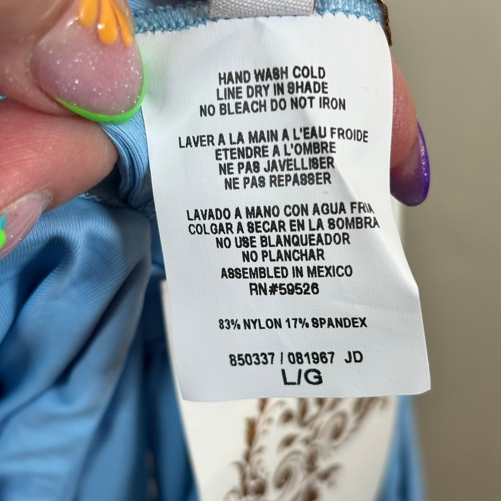 Becca Helena Plunge One-Piece Swimsuit Coastline Blue Vacation Beach Cruise Sz L - Picture 7 of 10
